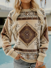 Femmes Vintage Western Ethnique Aztèque Motif Casual Cozy Flanelle Sweatshirt