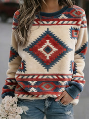 Femmes Vintage Western Ethnique Aztèque Motif Casual Cozy Flanelle Sweatshirt