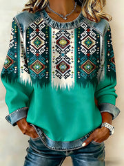 Haut en patchwork Vintage Western Aztec Denim Femme