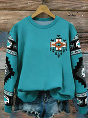 Sweat-shirt décontracté à imprimé western aztèque vintage pour femme
