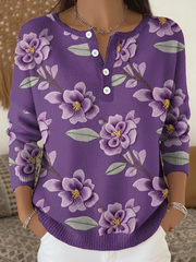 Cardigan à manches longues Vintage Purple Floral Art Print pour femme