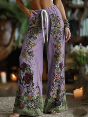 Pantalon chic violet lavande et art floral