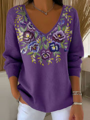 Haut Décontracté Violet Imprimé Floral Femme