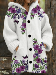Manteau long en molleton composite floral violet pour femme