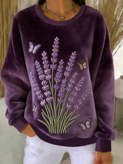 Pull Décontracté Femme Violet Imprimé Art En Flanelle