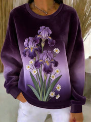 Pull Décontracté Femme Violet Imprimé Art En Flanelle