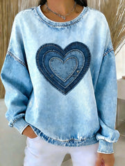 Sweat-shirt décontracté à imprimé coeur pour femmes