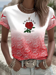 T-shirt à imprimé England Rugby Roses pour femme