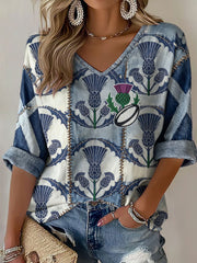 Femmes Ecosse Rugby Lover Imprimé Waffle Tops