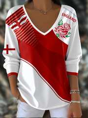 T-shirt à col en V imprimé England Rugby Lover Femme