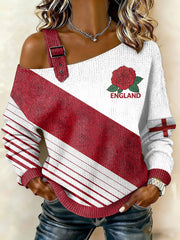 Angleterre Rugby Lover Femme Imprimé Casual Off-épaule Sweatshirt