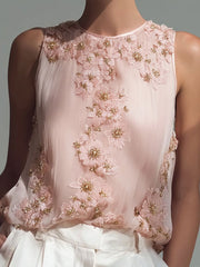 Hauts sans manches à fleurs roses pour femmes Breast Cancer