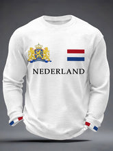 T-shirt à manches longues Nederland Print Koningsdag Casual Waffle pour homme