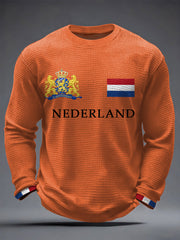 T-shirt à manches longues Nederland Print Koningsdag Casual Waffle pour homme