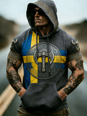 Haut à capuche à manches courtes de style viking suédois pour hommes