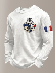 Sweat à col rond à manches longues en waffle pour hommes, équipe de football