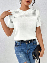 Haut en tricot à manches courtes de couleur unie à col rond pour femmes