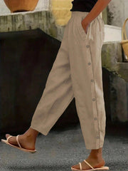 Pantalon droit à boutons sur le côté, couleur unie, décontracté, pour femme