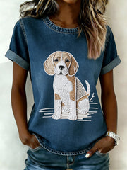 T-shirt imprimé chien pour femme