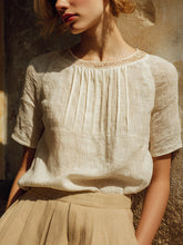 Chemise élégante pour femme en mélange de lin à empiècements en dentelle