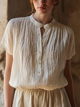 Chemise en mélange de lin de couleur unie simple pour femmes