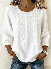 T-shirt décontracté Floral en coton-lin Femme