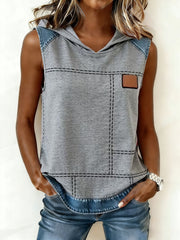 Haut à capuche en jean simple et patchwork pour femmes