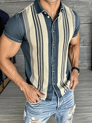 Chemise décontractée pour hommes, style rétro, à rayures, avec impression graphique, manches courtes