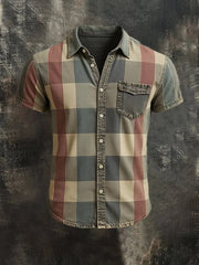 Chemise à manches courtes Casual Retro Stripe Graphic Print pour hommes