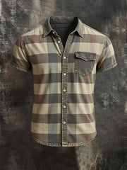 Chemise à manches courtes Casual Retro Stripe Graphic Print pour hommes