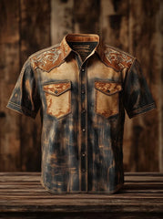 Chemise occidentale à empiècement pour homme, manches courtes