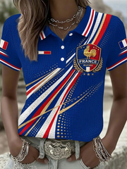 T-shirt à manches courtes en gaufre pour femmes, équipe de France de rugby