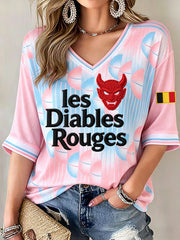 Tops imprimés pour femmes, passionnées de football belge, aux couleurs des Diables Rouges