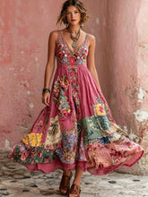 Robe mi-longue bohème pour femme, à col en V, manches courtes, avec broderie florale artistique