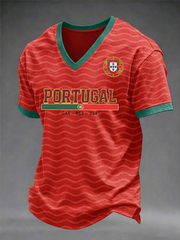 T-shirt à col en V Portugal Football pour homme