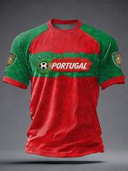 T-shirt décontracté pour hommes, à manches courtes, imprimé du drapeau portugais, style football
