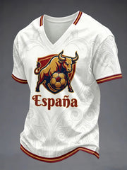 T-shirt à col en V pour hommes, motif amoureux du football espagnol