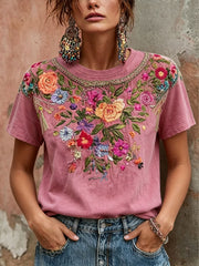 T-shirt imprimé d'art floral rose sensibilisation au cancer du sein chez les femmes
