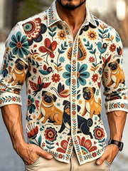 Chemise en lin imprimée de style scandinave pour hommes