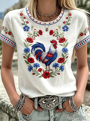 T-shirt femme France Coq Gaulois en lin à manches courtes