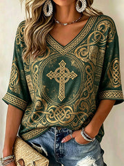 T-shirt décontracté à imprimé celtique pour femme