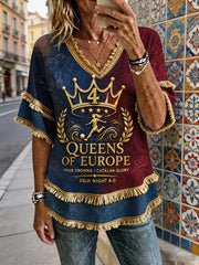 Tops en lin à imprimé Barcelona Europe Queen pour femmes