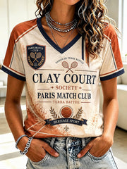 T-shirt imprimé à col en V du Championnat international de France de tennis féminin