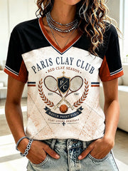 T-shirt imprimé à col en V du Championnat international de France de tennis féminin