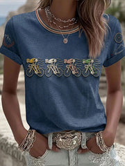 T-shirt à manches courtes pour femme, modèle vélo et skeleton
