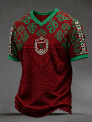 T-shirts à col en V de football marocain pour hommes