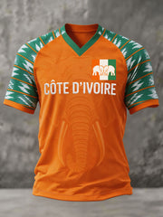 T-shirt à col en V imprimé pour passionné de football, couleur ivoire, modèle homme