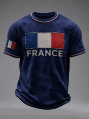 T-shirt manches courtes en maille waffle pour hommes, modèle France
