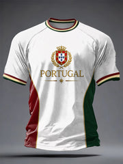 Camiseta masculina casual de manga curta com estampa de futebol português