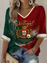 Camiseta casual com estampa de futebol feminino português